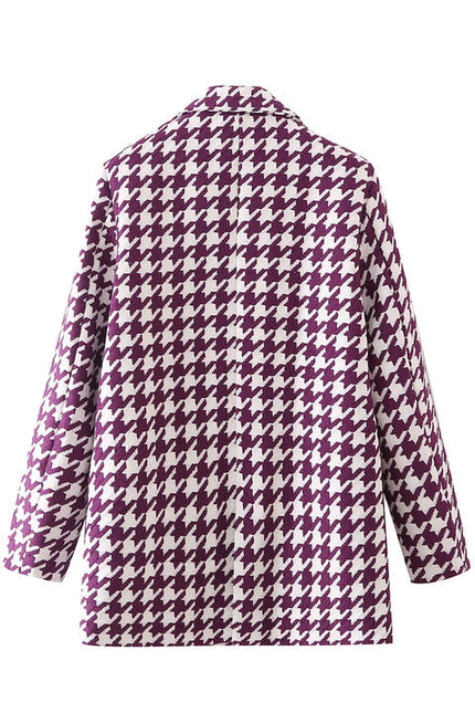 Purple Color Swallow Grid Design Double Breasted Notched Collar Long Sleeve Sexy Elegant Women Fashion Casual blazer