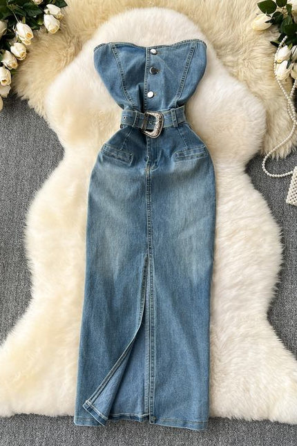 Sleeveless Sheath Women Summer New American Tight Split Denim Dresses
