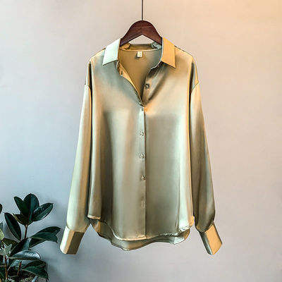 Spring Solid Color Satin Blouse Women Top Ladies Wear Autumn Long Sleeve Turn-down Collar Women Tops Fashionable