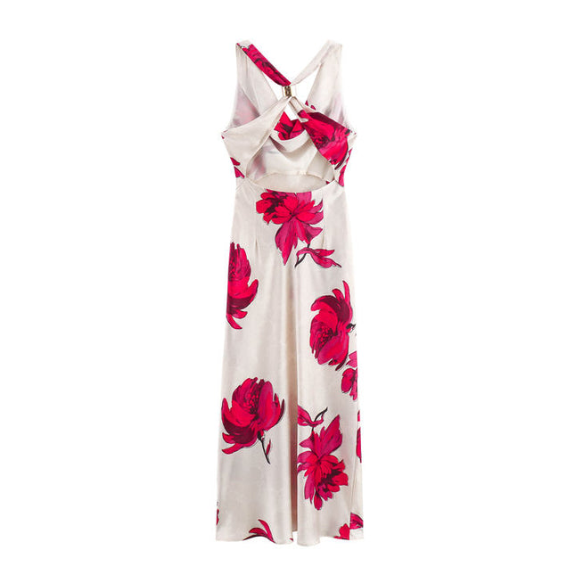 Floral Print Multi Color Shoulder Strap Sleeveless Casual Fashion Summer Dress for Women