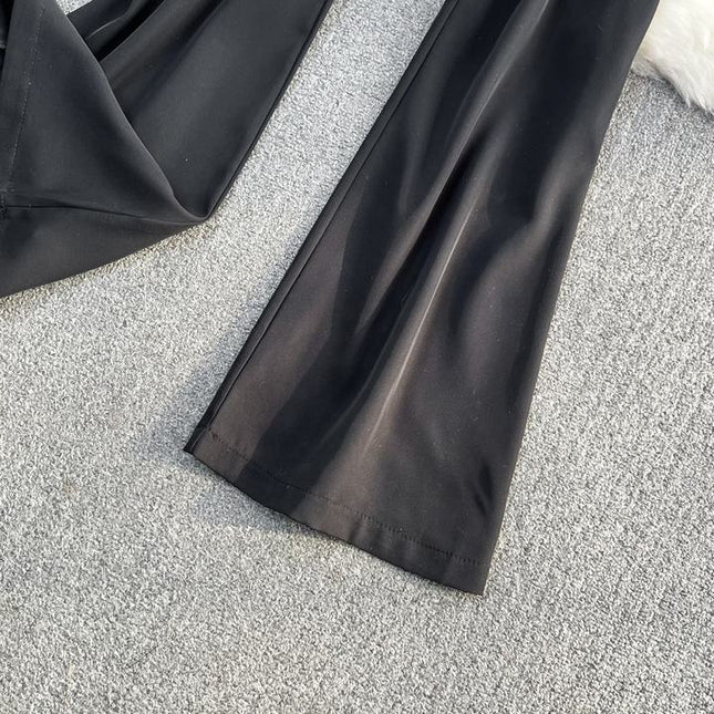 2025 V-neck Casual High Waist Slimming Jumpsuit Loose Flared Wide Leg Long Pants