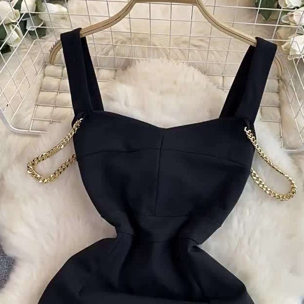 Summer Slit Casual Midi for Women Sleeveless Vestidos Black Dress