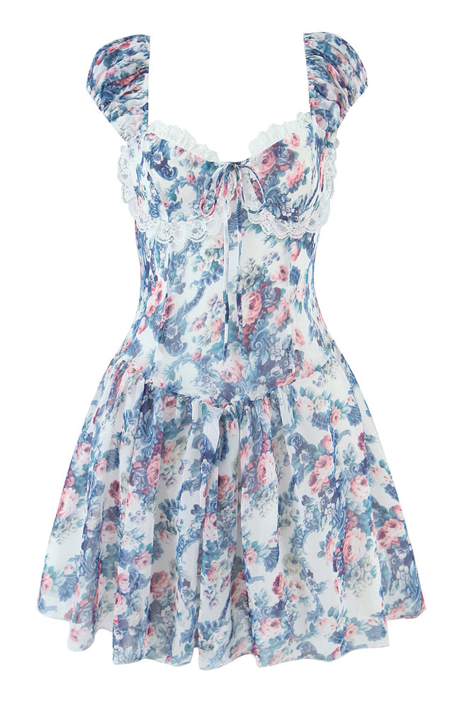 Floral Print Shoulder Strap Lace up Multi Color Casual Fashion Summer Mini Dress for Women