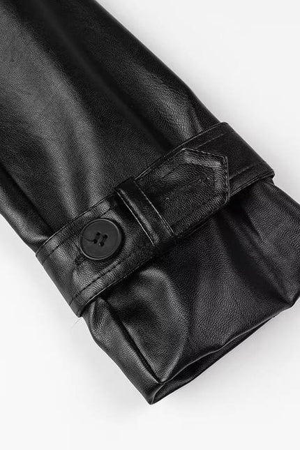 2 Colorway Long Sleeve Sashes Notched Collar Double Breasted Casual Fashion Leather Long Trench Coat for Women