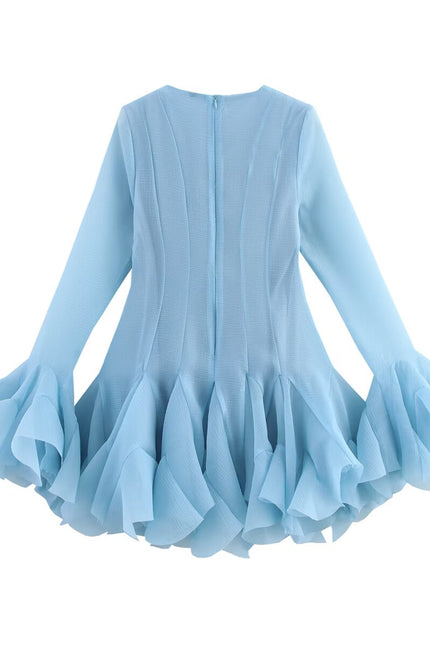 3 Colorway Crew Neck Long Sleeve Solid Color Hot Sale Casual Fashion Mini Dress for Women