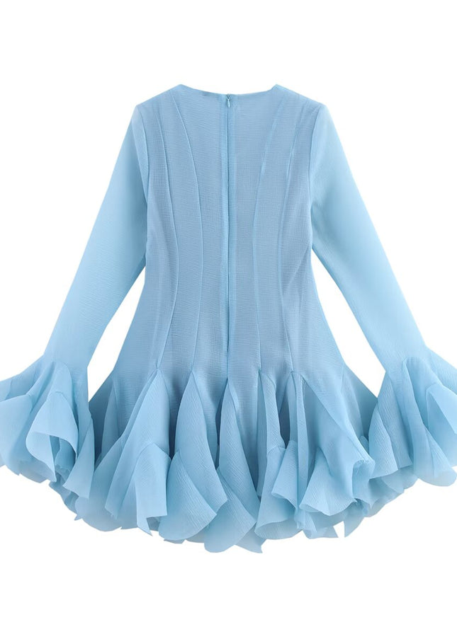 3 Colorway Crew Neck Long Sleeve Solid Color Hot Sale Casual Fashion Mini Dress for Women