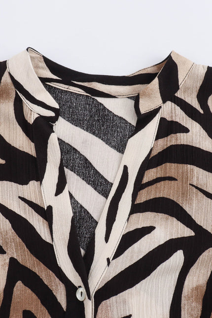 V Neck Buttons up Long Sleeve Animal Print Multi Color Casual Fashion Tops Blouses for Women