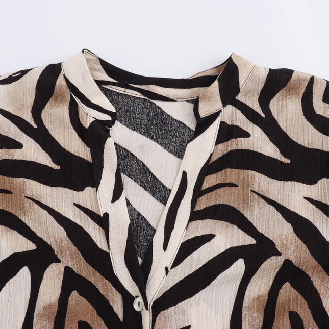 V Neck Buttons up Long Sleeve Animal Print Multi Color Casual Fashion Tops Blouses for Women