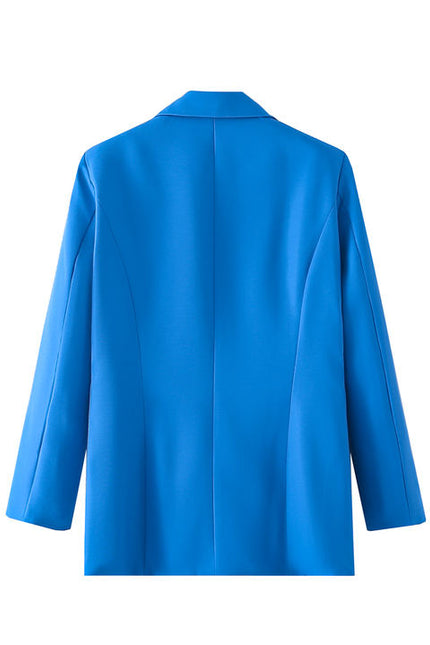 Blue Color Double Breasted Long Sleeve Notched Collar Casual blazer Jacket for Women