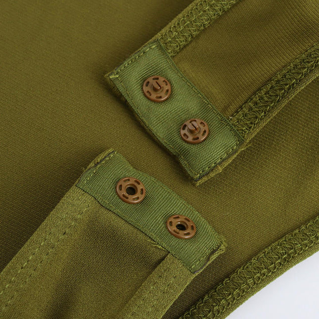 V Collar Design Long Sleeve Green Color Casual Fashion Bodysuit Jumpsuit for Women