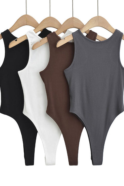 4 Colorway örme düz renk ekip boyun rahat moda Bodysuits kadınlar için