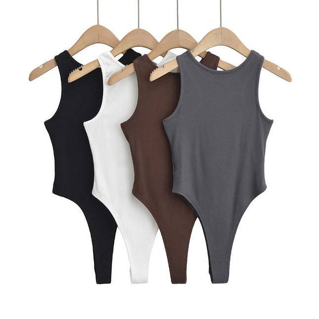 4 Colorway örme düz renk ekip boyun rahat moda Bodysuits kadınlar için