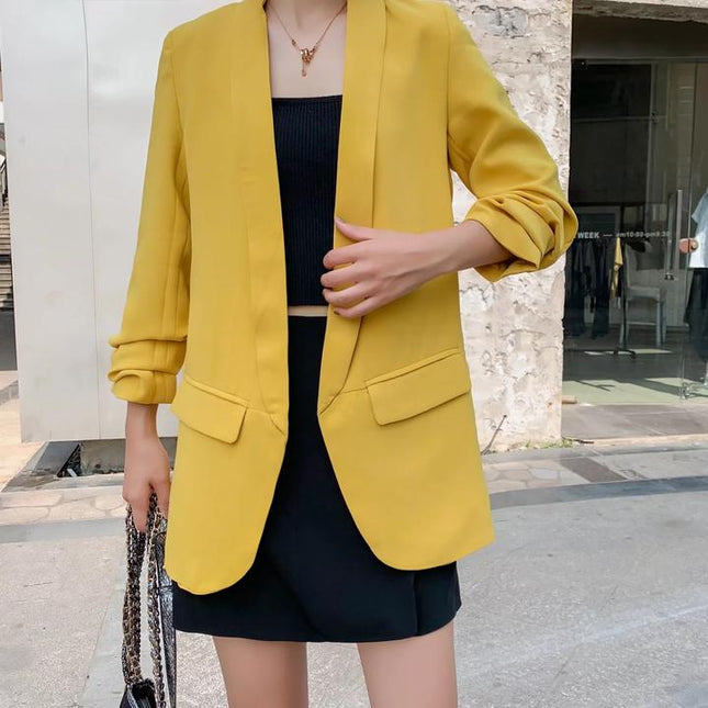 12 Colorway Candy Color Open Stitch Long Sleeve Casual Fashion Women Blazer
