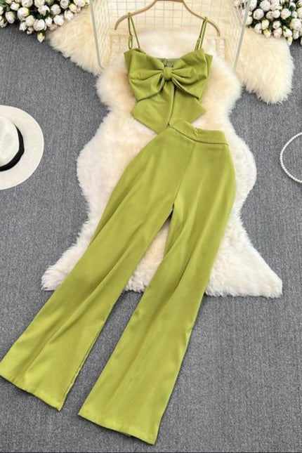 Casual Set of Female Casual Pants Pants Two-piece Bow Top Set