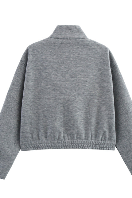 Turtleneck Collar Zipper Fly Long Sleeve Gray Color Casual Fashion Jacket for Women