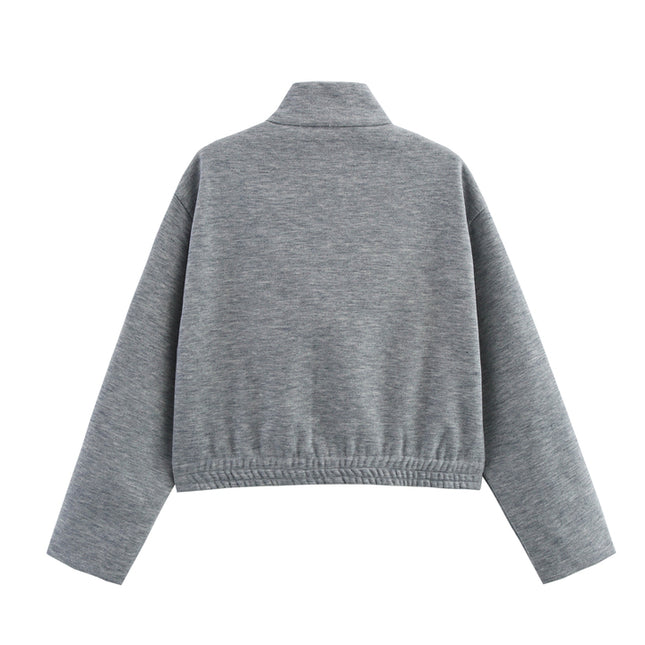 Turtleneck Collar Zipper Fly Long Sleeve Gray Color Casual Fashion Jacket for Women