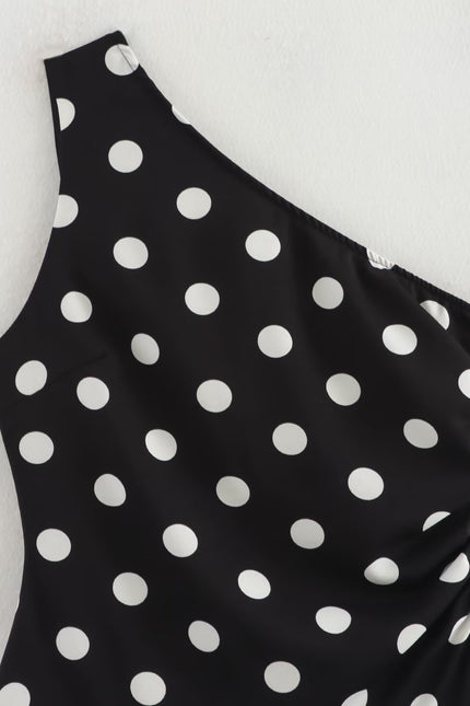 Asymmetrical Design Black White Color Polka Dot Print Casual Fashion Summer Mini Dress for Women