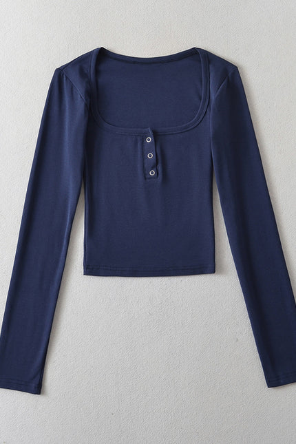 6 Colorway Solid Color square Collar Long Sleeve Casual Fashion Women t Shirt
