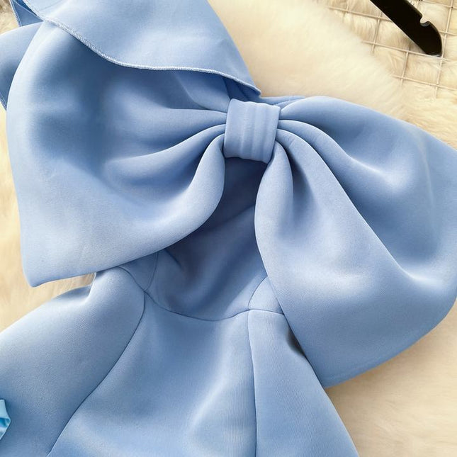 S-4xl Sexy Pure Desire Wind Bow Tie Single Shoulder Diagonal Neck Bra Wrap Hip Dress