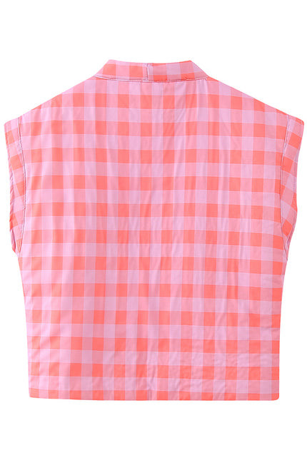 Plaid Print pink Open Stitch Short Sleeve Casual Fashion Winter Padded Jacket for Women