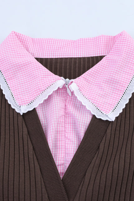 2 Colorway Turn Down Collar Solid Color Short Sleeve Knitted Casual Fashion Polo t Shirt for Women