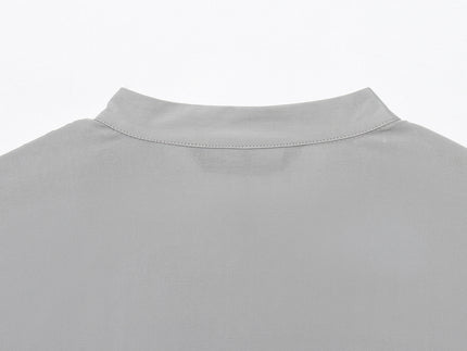 Crew Neck Buttons up Long Sleeve Gray Color Casual Fashion Tops Blouse for Women