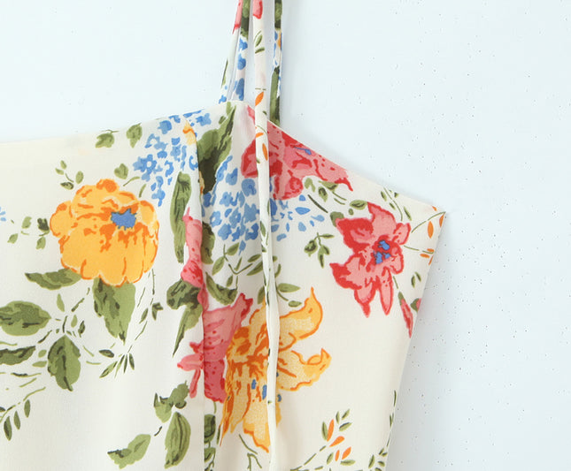 Floral Print Shoulder Strap White Color Hot Sale Casual Fashion Summer Long slip Dress for Women