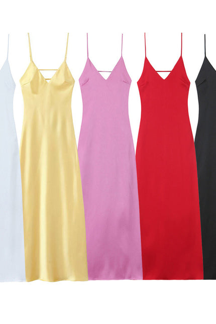 5 Colorway Solid Color Spaghetti Strap Hot Sale Back Hollow Out Casual Fashion Long slip Dress for Ladies