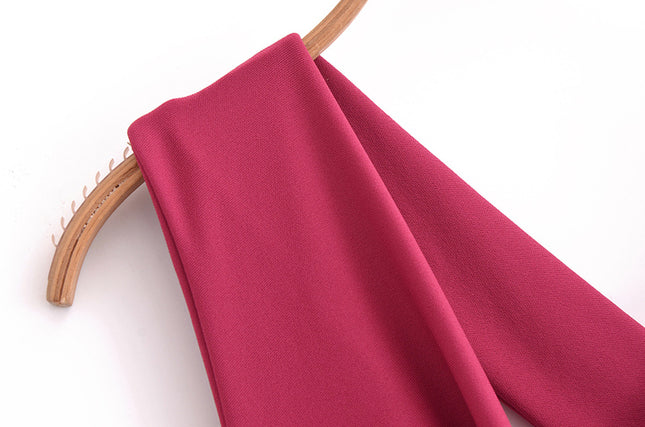 Rose Color Drop Collar Sleeveless Back Hollow Out Casual Fashion Summer Long Dress for Women