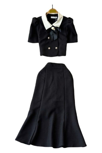 2024 New French Style Lapel Top and High Waisted Fishtail Skirt Two-piece Set Retro Light Luxury Hepburn Style Suit for Women