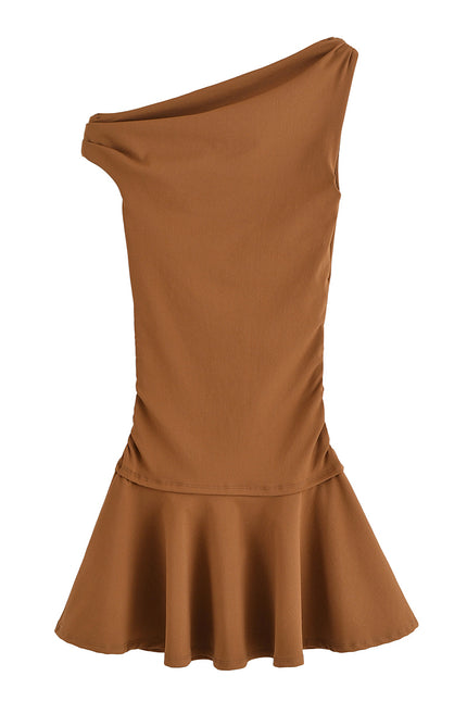 3 Colorway Solid Color Asymmetrical Design Sleeveless Casual Fashion Summer Mini Dress for Women
