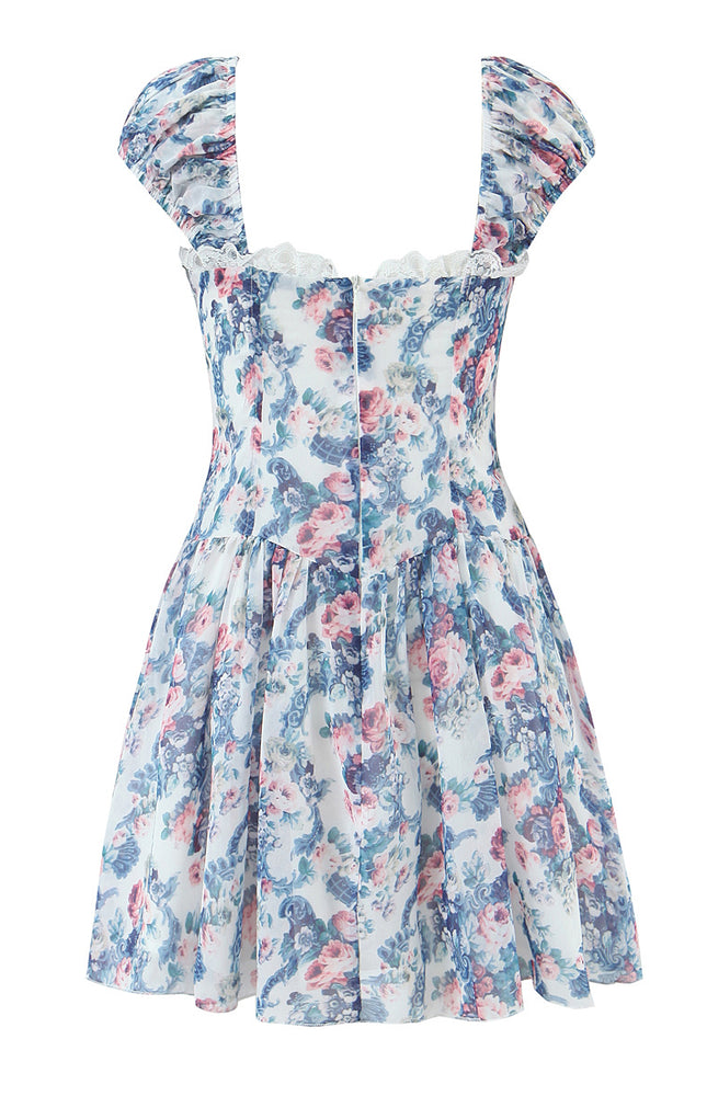 Floral Print Shoulder Strap Lace up Multi Color Casual Fashion Summer Mini Dress for Women