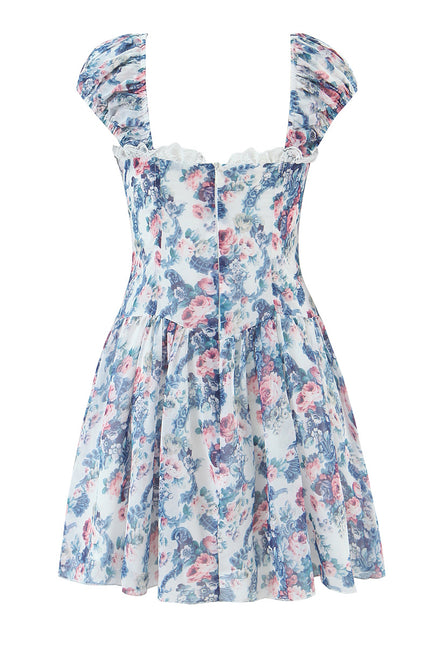 Floral Print Shoulder Strap Lace up Multi Color Casual Fashion Summer Mini Dress for Women