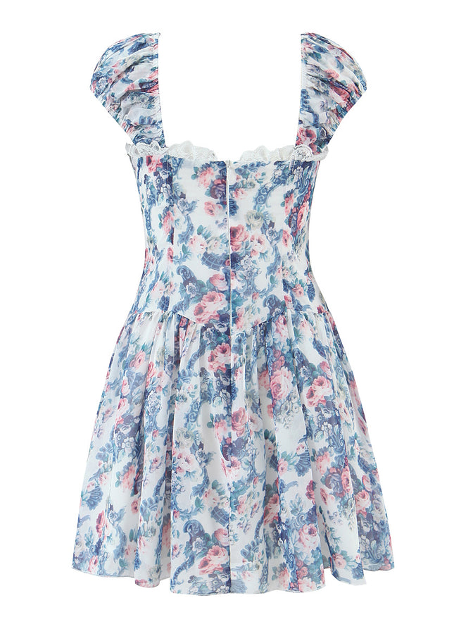Floral Print Shoulder Strap Lace up Multi Color Casual Fashion Summer Mini Dress for Women