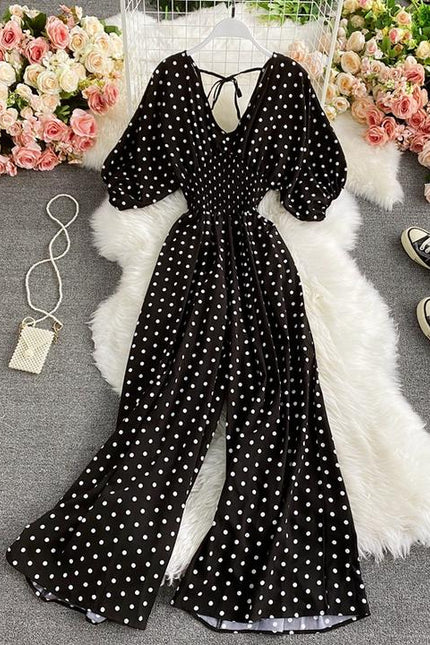 Women Sexy Polka Dot Jumpsuits Romper Thin Ladies Loose Wide Leg Pants Overalls Playsuits Jumpsuits Casual