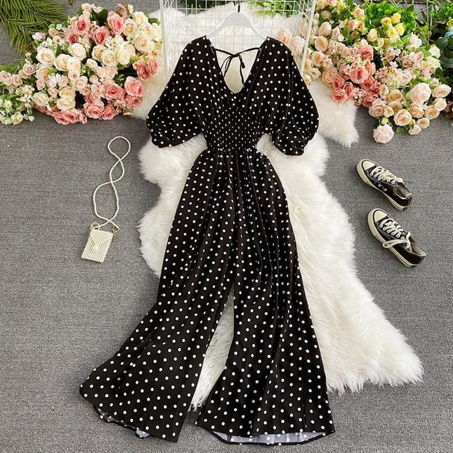 Women Sexy Polka Dot Jumpsuits Romper Thin Ladies Loose Wide Leg Pants Overalls Playsuits Jumpsuits Casual