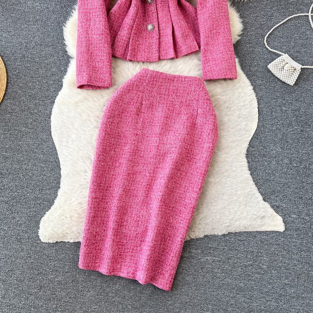 High End Tunic Suit Jacket for Women Autumn and Winter Temperament Slim Fitting High Waisted Skirt Fashionable Set
