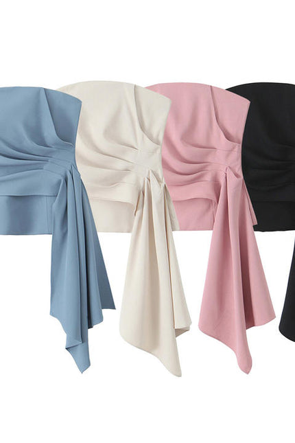 4 Colorway Strapless Solid Color Side Pleated Hot Sale Casual Fashion Women's Crop tank Top