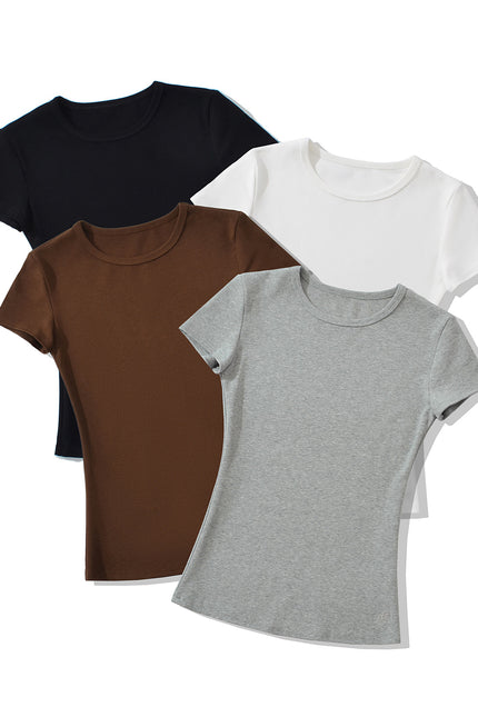 4 Colorway Crew Neck Solid Color Short Sleeve Casual Fashion Summer t Shirt for Women