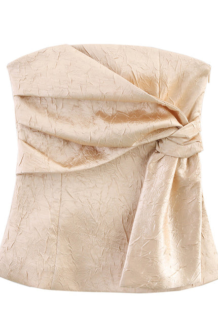 Strapless Side Pleated Khaki Color Casual Fashion Women's tank Tops