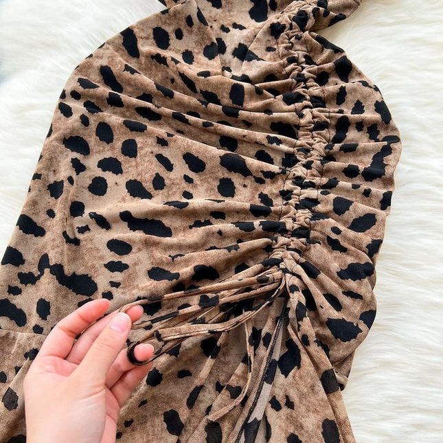 Vestido feminino infantil de verão novo elegante, vestido sexy com gravata plissada slim rabo de peixe
