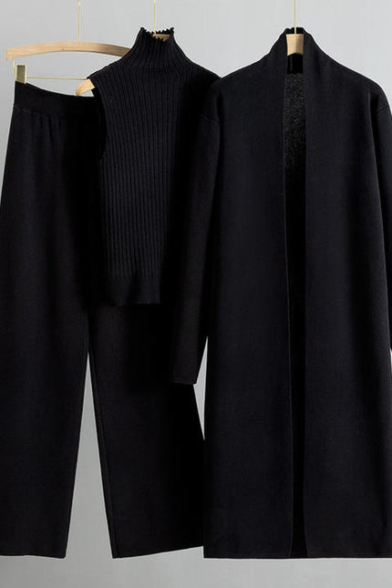 Autumn New Elegant Simple Knitted Set Sleeveless Tank Top+long Sweater Cardigan Pants Three Piece Sets