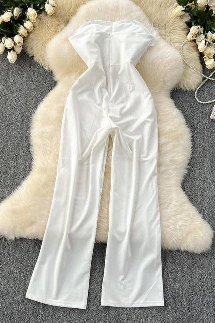Summer New Sleeveless Sexy White Feather Splicing Chest Slimming Jumpsuit