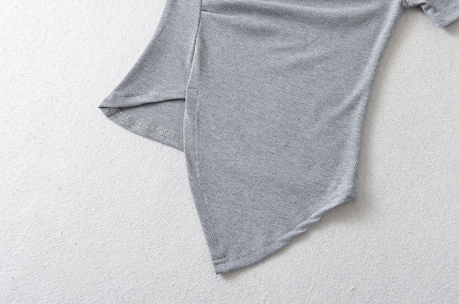 5 Colorway Irregular Design Solid Color Short Sleeve square Collar Casual Summer Women t Shirt
