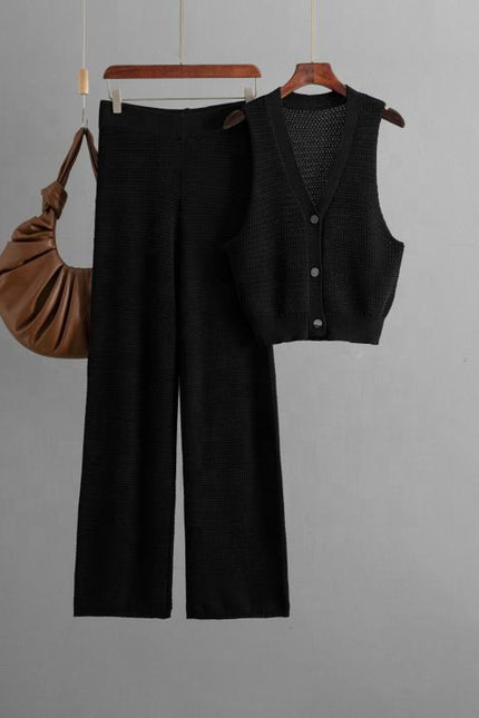 Fashion Knit Suit Women 2025 Summer New V-neck Sleeveless Vest High Waist Straight Pants Two-piece Set