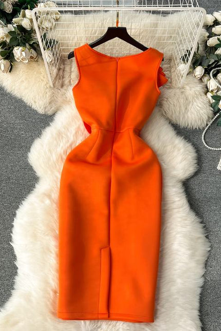 Plus Size High Quality Casual Slit Slim Hip Midi Dress Women Sleeveless Empire Vestidos Clothes Women