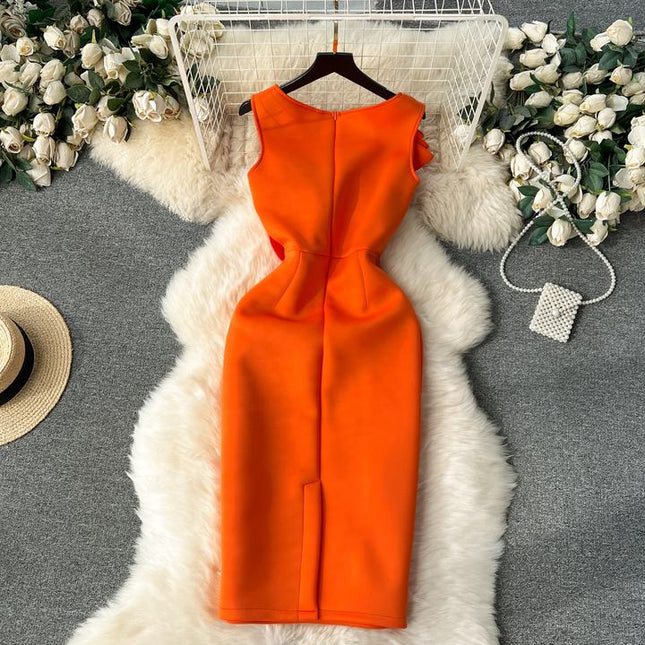 Plus Size High Quality Casual Slit Slim Hip Midi Dress Women Sleeveless Empire Vestidos Clothes Women