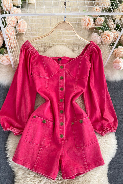 Casual Denim Short Jumpsuits Autumn High Waist Vintage Jump Suits Ladies Retro Overalls One Piece Wholesale