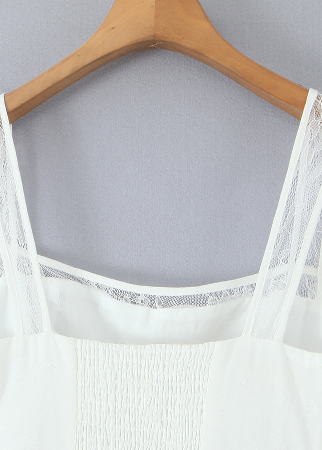 Shoulder Strap White Color Lace up Hot Sale Casual Fashion Summer Cotton Dress slip Dress for Women
