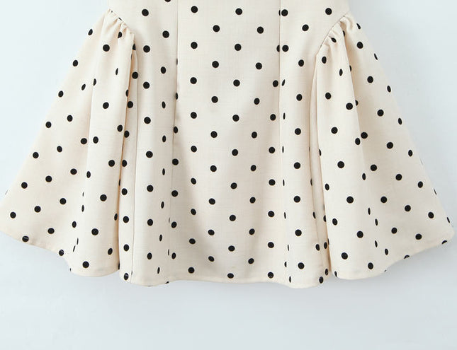 Polka Dot Print Beige Color Shoulder Strap Back Lace up Casual Fashion Mini slip Dress for Ladies